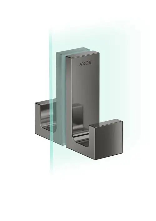 Duschtürgriff in Polished Black Chrome von AXOR, mit rechteckigem Design und Halterungen zur Montage an Glastüren.